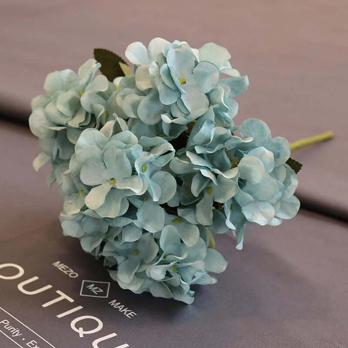 Artificial Hydrangea Floral Bunch in blue for elegant wedding and home decoration.