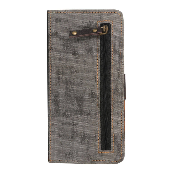 bifold wallet grey and black Leather and Canvas with zip pocket for extra storage.