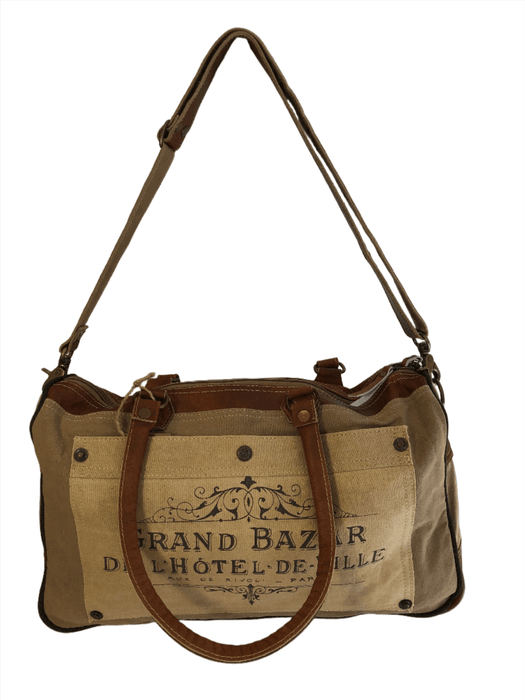 Double-Strapped Shoulder Bag - Grand Bazar features upcycled military tent material, combining eco-friendly style and durability.