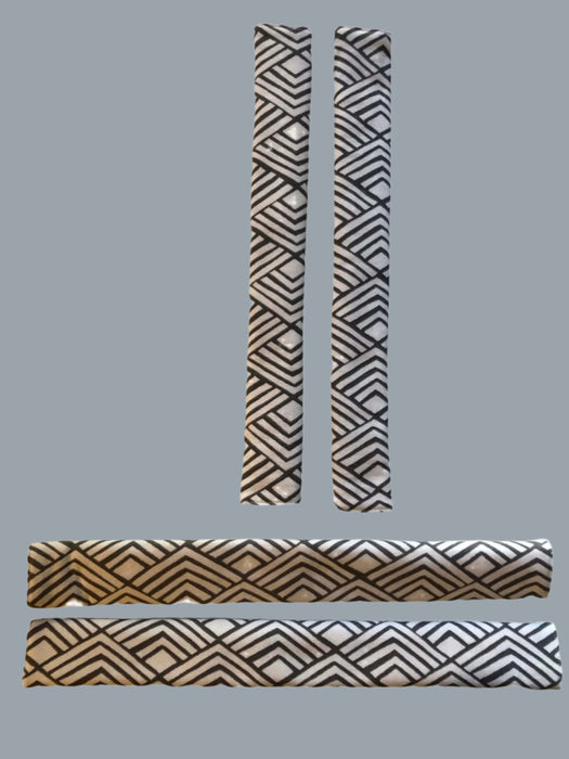 Grey Geometric to Yellow Reversible Appliance Handle Covers for fridge, oven and dishwasher protection.