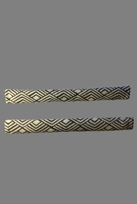 Grey Geometric to Yellow Reversible Appliance Handle Covers displayed on grey background.