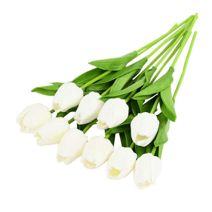 10PC Lot Artificial Flowers Real Touch PU Tulip White