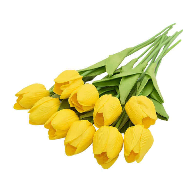 10PC Lot Artificial Flowers Real Touch PU Tulip Bright Yellow