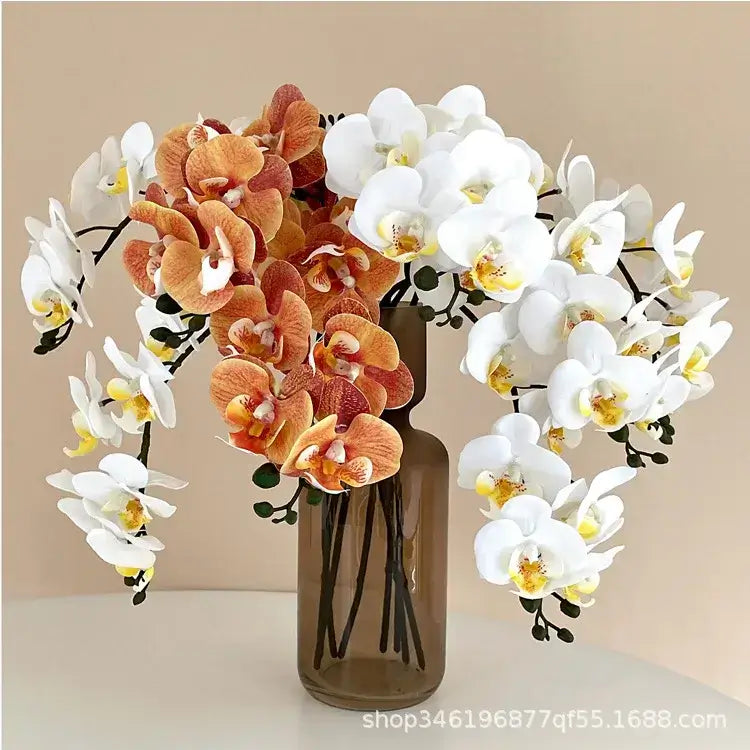 5Pc 3D Orchids: Real Touch Latex Phalaenopsis in Brown Vase