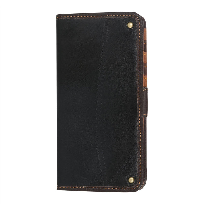 Bifold wallet grey and black Leather and Canvas with a sleek design, showcasing sturdy canvas and interior leather.