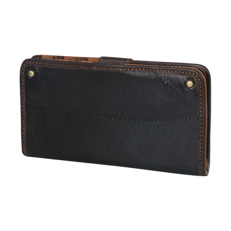 Bifold wallet grey and black Leather and Canvas from Vaan and Co., featuring a sleek leather exterior.
