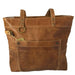 Brown leather shoulder tote bag with pockets and elegant design, perfect for office or weekend use.