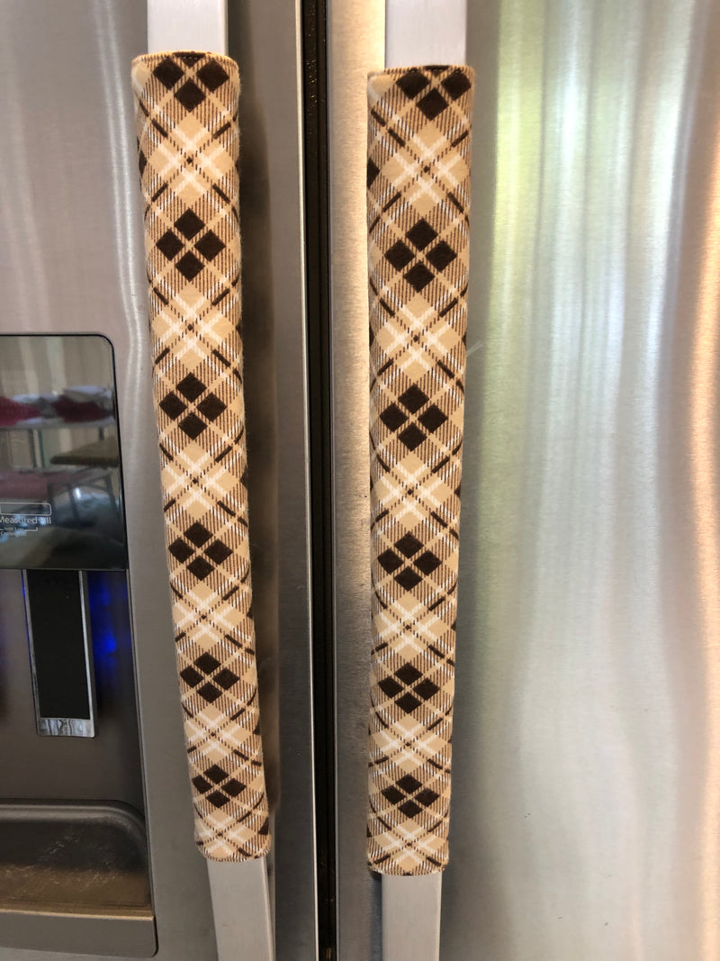 Plaid Flannel Fridge Handle Covers – Brown & Beige