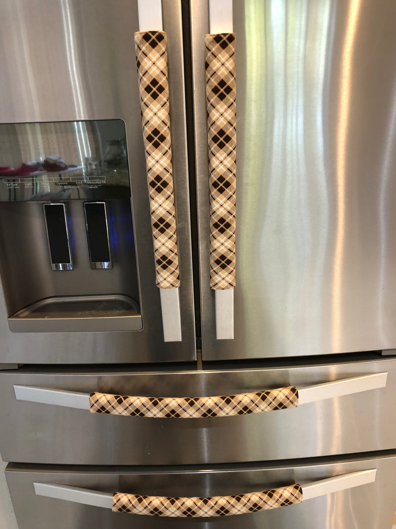 Plaid Flannel Fridge Handle Covers – Brown & Beige