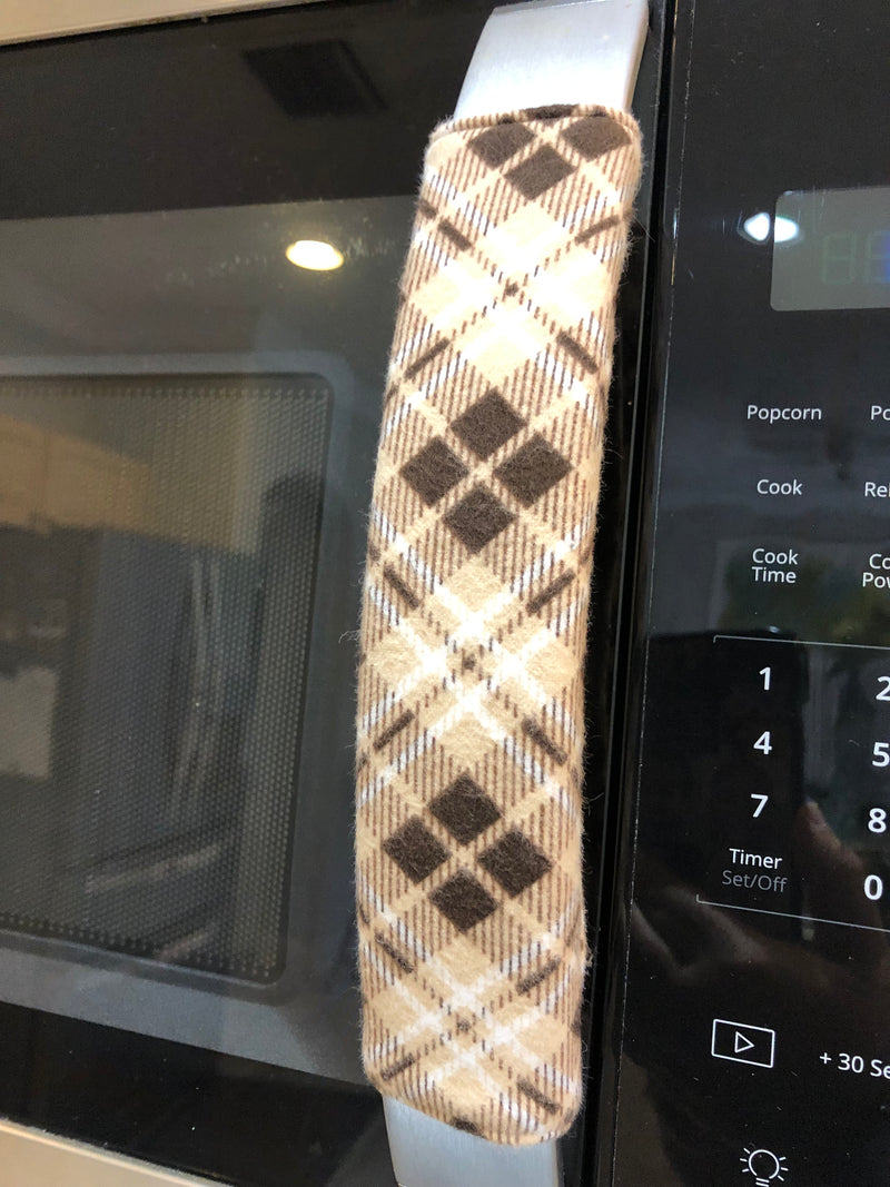 Plaid Flannel Fridge Handle Covers – Brown & Beige