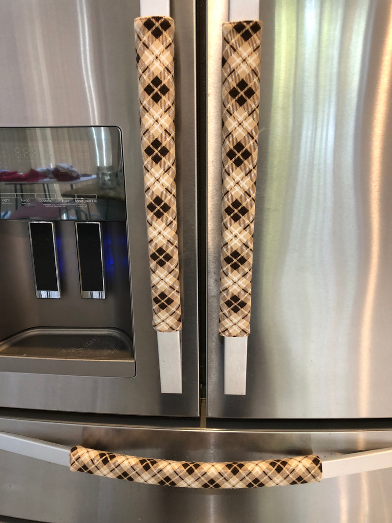 Plaid Flannel Fridge Handle Covers – Brown & Beige