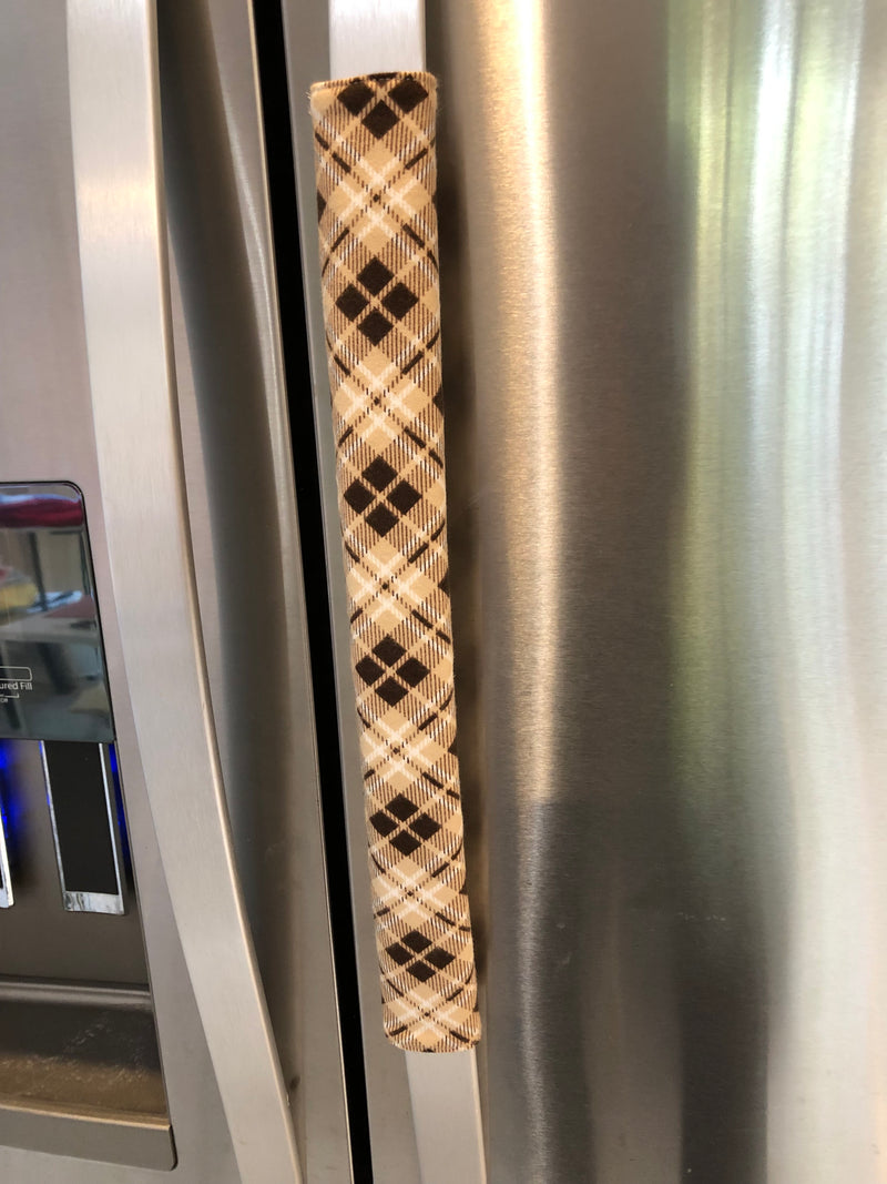 Plaid Flannel Fridge Handle Covers – Brown & Beige