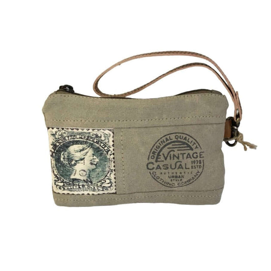 Canvas Stamp Wristlet Pouch Front