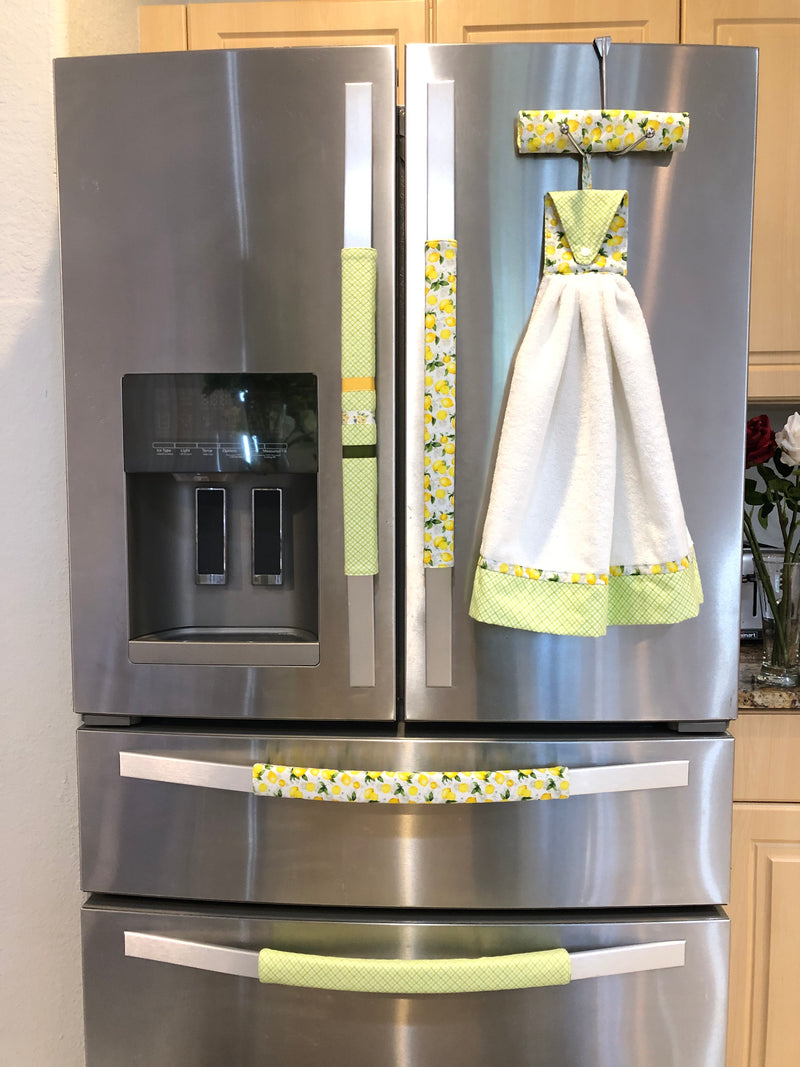 Reversible Refrigerator Handle Covers – Pastel Mint Green & Lemon Print