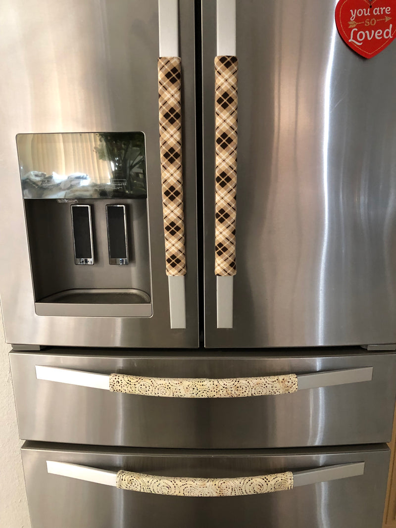 Plaid Flannel Fridge Handle Covers – Brown & Beige