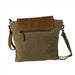 Khaki Shoulder Bag With Tan Leather Flap Back View