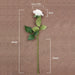 Latex real-touch artificial rose with detailed measurements and realistic design on a brown background.