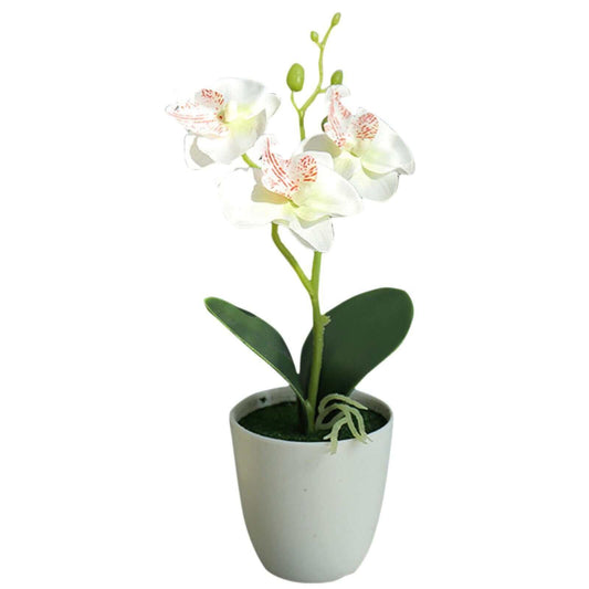 Mini UV-Resistant Potted Artificial Orchid White A
