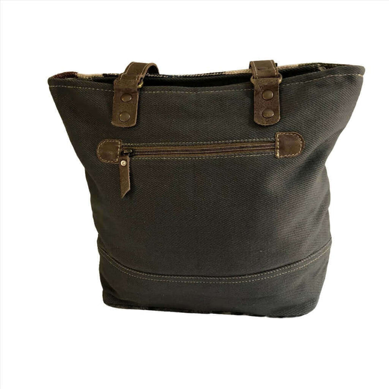 Multi color canvas tote bag with leather pocket, stylish and eco-friendly, perfect for daily use.