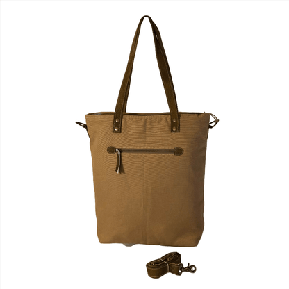 Old Log Cabin Brown Canvas Tote Back Strap View