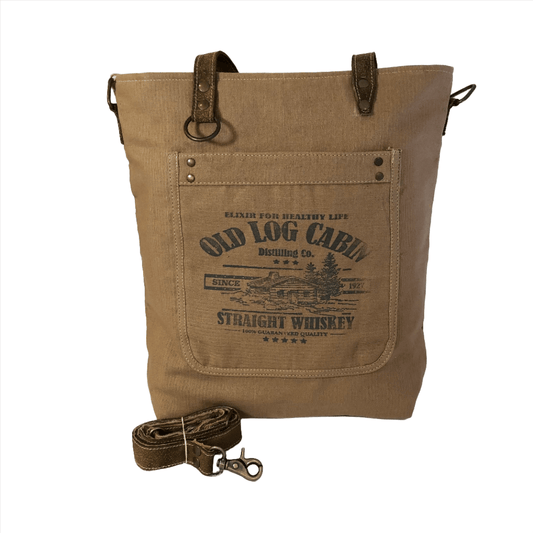 Old Log Cabin Brown Canvas Tote Front View