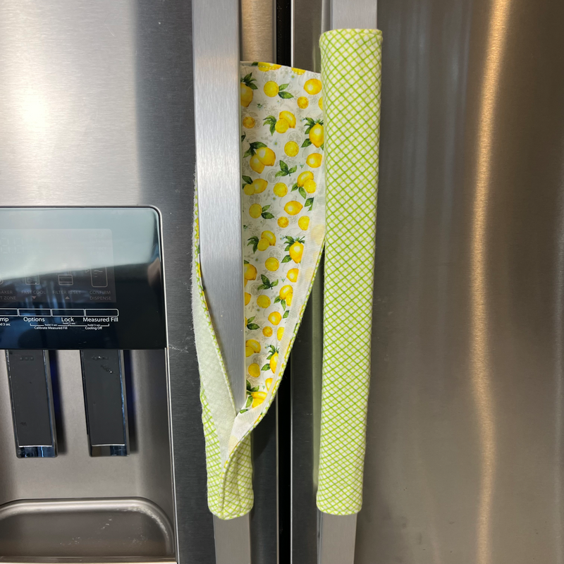Pastel Mint Green & Lemon Print-Reversible Refrigerator Handle Covers