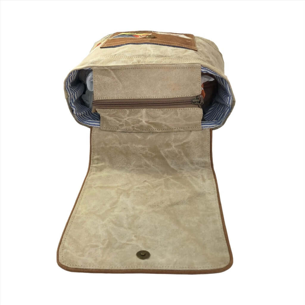 Patches Canvas Backpack: Eco-Friendly & Stylish Top View
