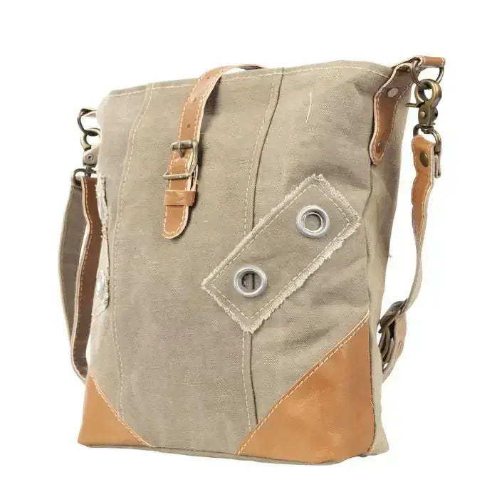 Cute Canvas Leather Crossbody Bag With Buckle featuring a stylish design and adjustable strap.