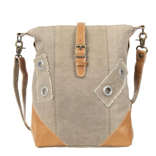 Plain Canvas & Leather Crossbody Bag With Buckle Front View