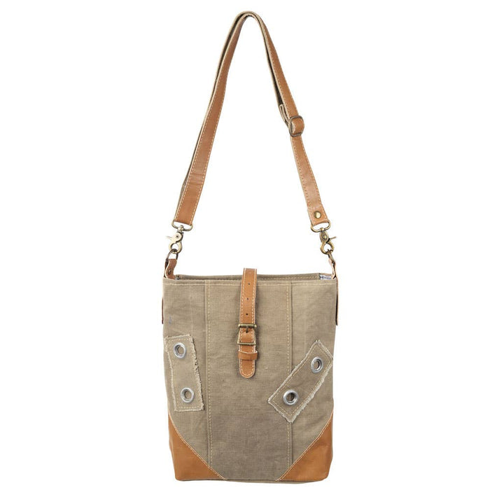 Plain Canvas & Leather Crossbody Bag With Buckle Strap Height