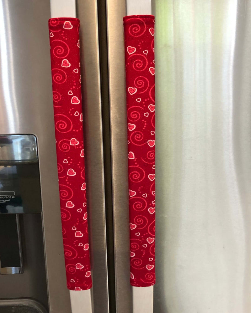 Red Heart Valentine's Motif - Durable Stainless Steel Appliance Handle Covers