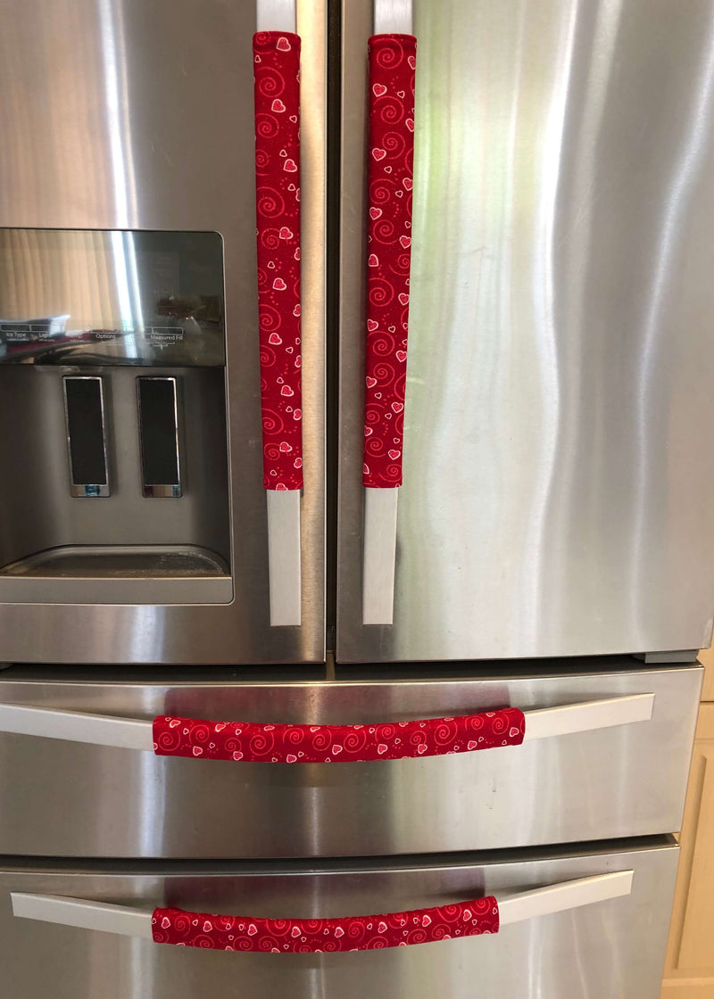 Red Heart Valentine's Motif - Durable Stainless Steel Appliance Handle Covers