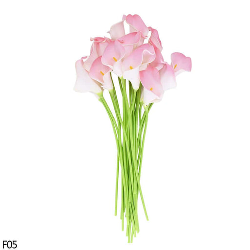 Bunch of 10 real-touch pink calla lily artificial flowers, perfect for home decor and events.