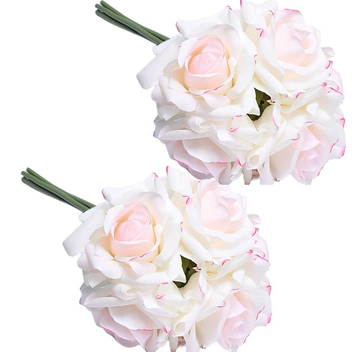 Latex-coated faux silk roses in soft pink and white, perfect for home decor and elegant arrangements.