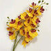 Yellow and red artificial Phalaenopsis orchid stem with 21 realistic flower heads for home decor.