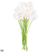 Bunch of 10 all white real-touch calla lily artificial flowers on green stems for home decor and events.