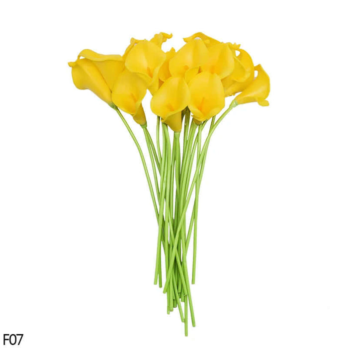 Real-touch yellow calla lily artificial flowers bunch, 10 pcs, perfect for home decor, weddings, and special occasions.
