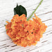 Beautiful orange latex hydrangea artificial flowers with green leaves, perfect for home decor and special occasions.