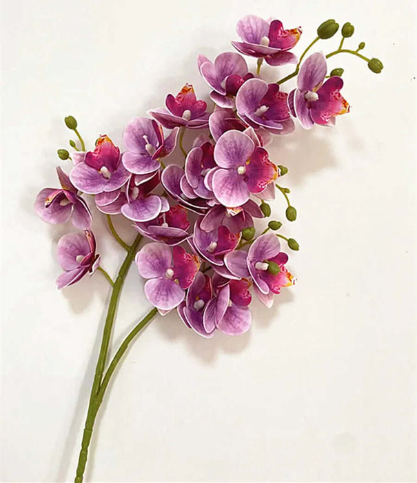 Realistic purple Latex Butterfly Orchid Stem featuring 21 flower heads for home decor.