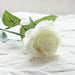 Latex real-touch artificial rose in white with realistic leaves and bloom, perfect for decor.