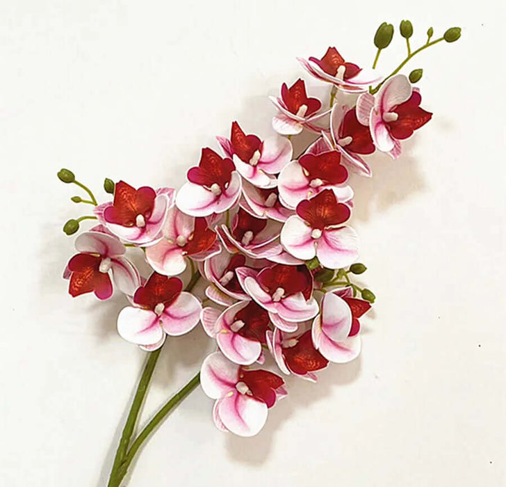Latex Butterfly Orchid Stem with 21 realistic pink and red flower heads for home decor.