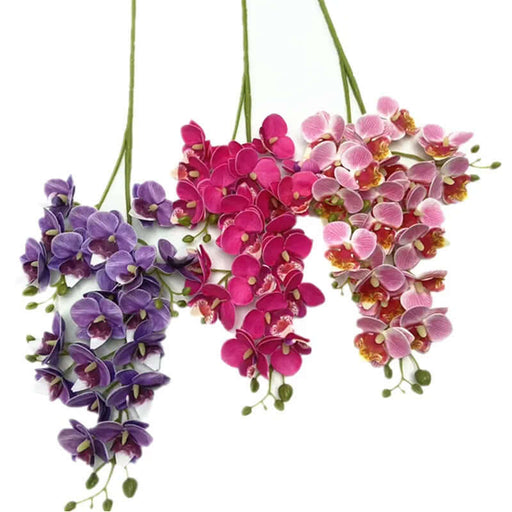 Artificial butterfly orchid stem in purple, pink, and fuchsia, showcasing vibrant and realistic floral design.