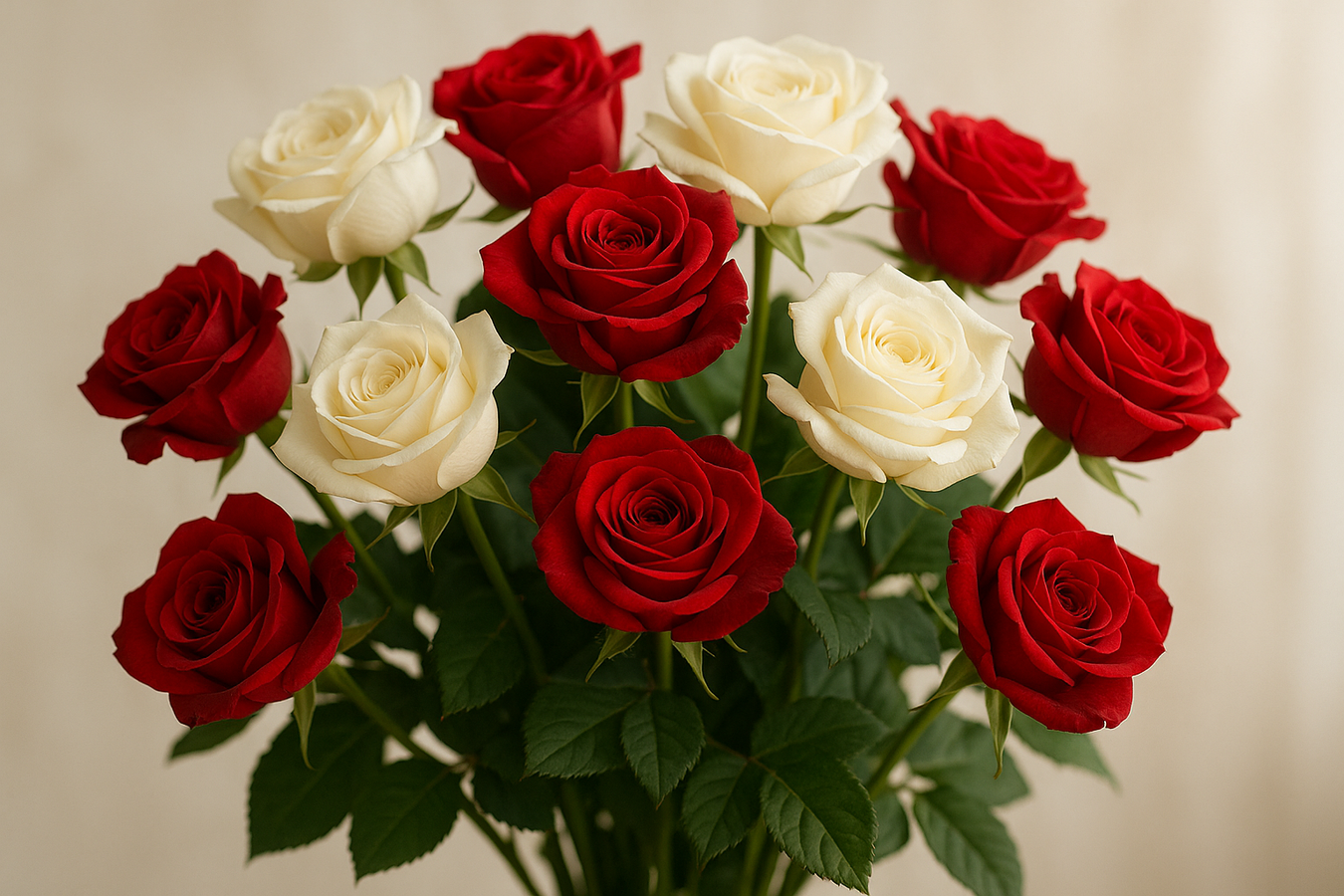Bunch of Red and white roses