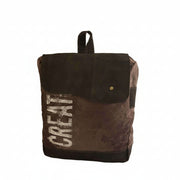 Canvas and Leather Backpack- Stylish Functional CREATE in brown and black with 'CREATE' lettering on the front.