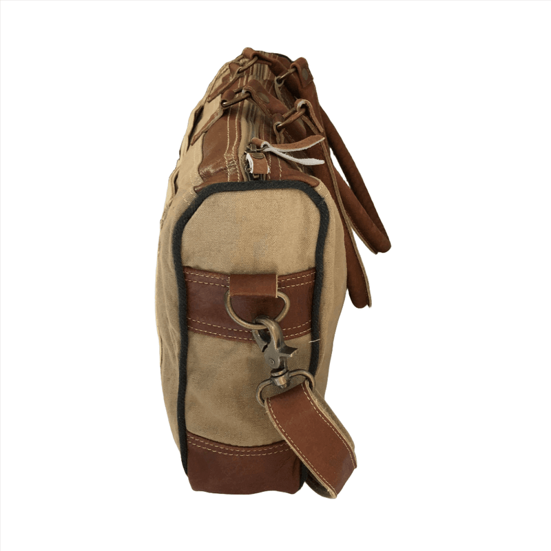 Double-Strapped Shoulder Bag - Grand Bazar featuring a side view with durable fabric and leather accents.