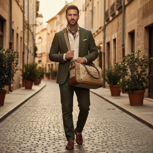 Double-Strapped Shoulder Bag - Grand Bazar displayed with durable canvas and leather materials.