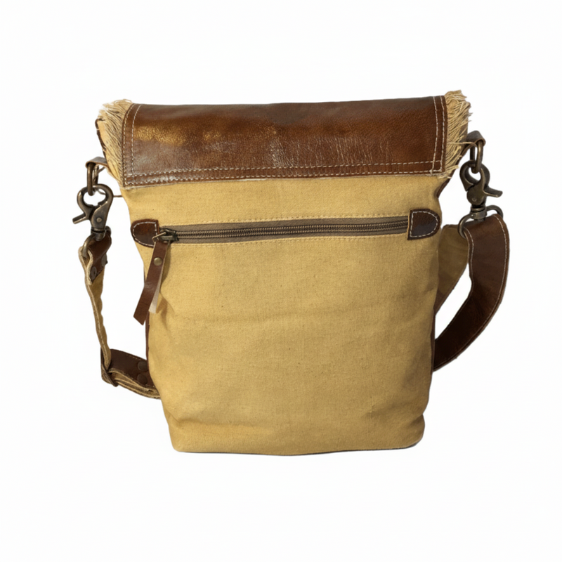 Eco-friendly Canvas Leather Flap Shoulder Bag with rustic charm and practical design for everyday use.