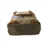 Eco-friendly Cape Breton tote bag base view showing patchwork design and leather accents.