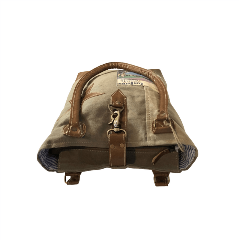 Eco-friendly Cape Breton tote bag with leather star and patchwork design, perfect for stylish outings.