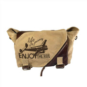 Eco-friendly messenger bag with printed design 'Life is a journey ENJOY THE RIDE', sturdy canvas and leather.